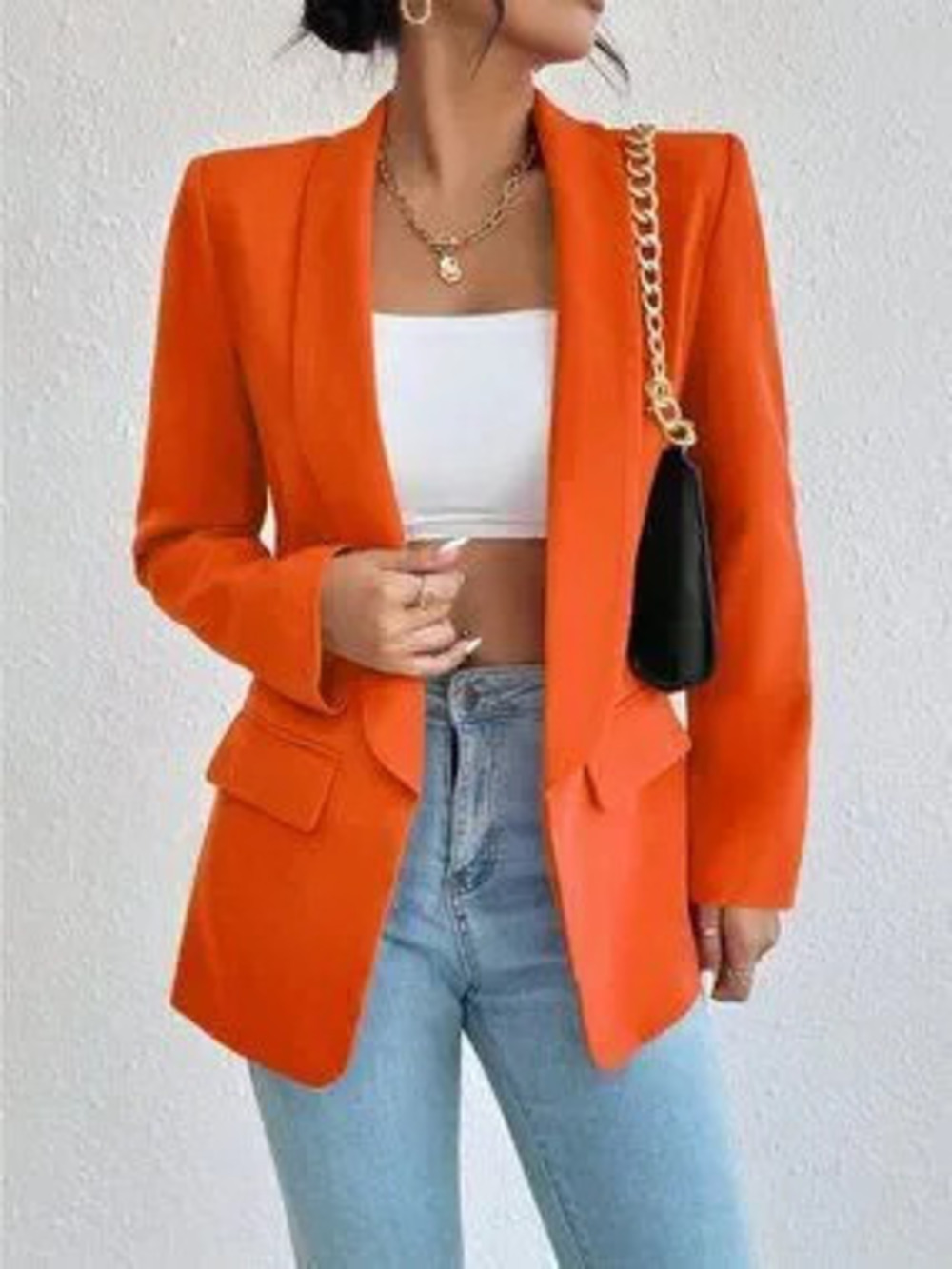 Orange Casual Women's Shawl Collar Blazer
